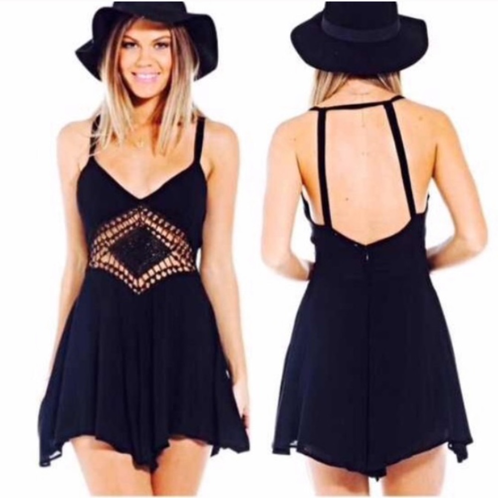 LF Paper Heart Diamond Crochet Havana Playsuit